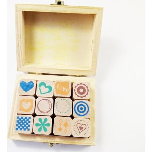 4 Set/pack Diary Decorative Simple Pattern Stamp Wood Stamp Set With Wooden Box Clear Stamps For Scrapbooking Wholesale