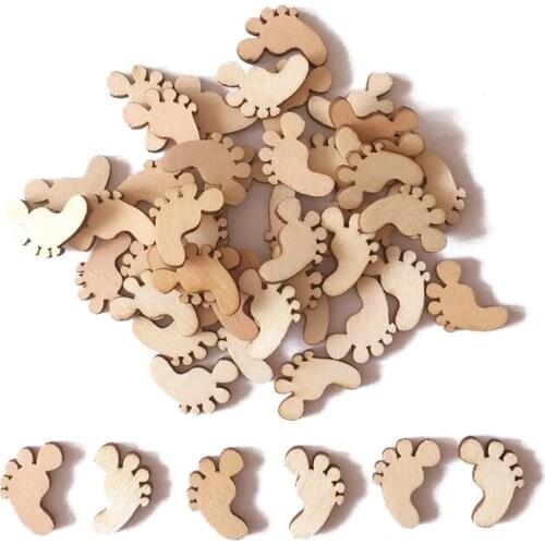 50Pcs DIY Natural Wooden Cute Baby Foot Spacer Loose Beads Fit Kids Handmade Baby Show Wedding Xmas Party Craft Decoration