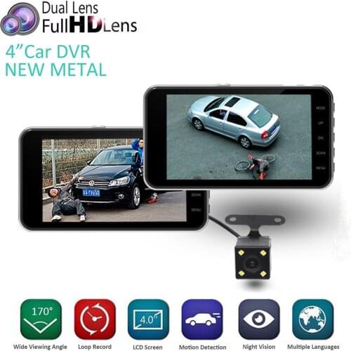 Car DVR 4.0 Full HD 1080P Dual Lens Rear View Dash Cam Camera Video Recorder Monitor Auto Detector Car Cam Camcorder Registrar