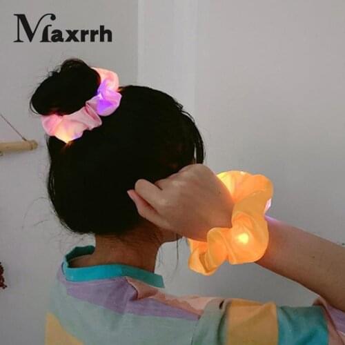Led Glitter Hair Tie Scrunchies Hairband Ponytail Holder Headwear Hair Bands Organza Hair Pack For Women