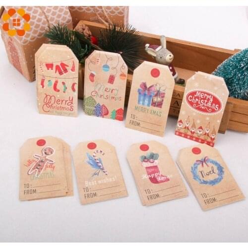 50PCS Merry Christmas Paper Hang Tags With Rope Multi Types DIY Crafts Paper Cards Christmas Party Labels Gift Wrapping Supplies