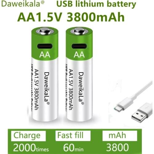 Fast charging 1.5V AA lithium ion battery with 3800mah capacity and USB rechargeable lithium USB battery for toy keyboard
