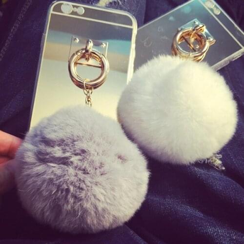 Fashion Mirror Case For iphone 5S Case For iphone 5 5S SE 6 6S Plus Cases Soft TPU Back Cover Cute Pendant Rabbit Fur Ball Phone