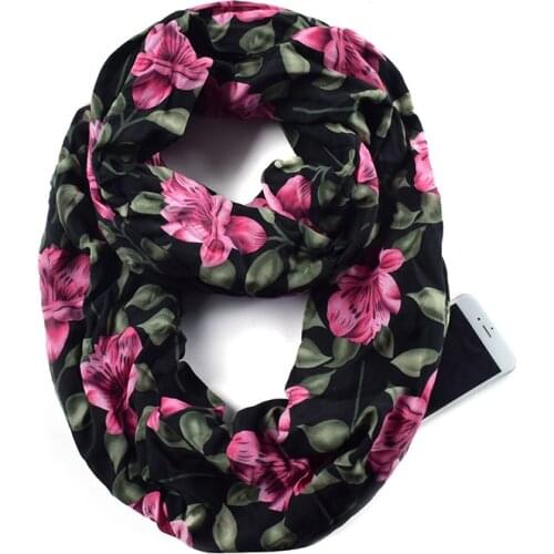 Women Infinity Scarf Travel Scarf with Zipper Pocket AA10305