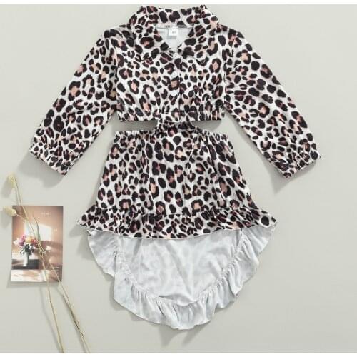 FOCUSNORM Autumn Fashion Toddler Girls Leopard Dress Outfits 1-6Y Long Sleeve Turn Down Collar Hollow Out Ruffles A-Line Dress