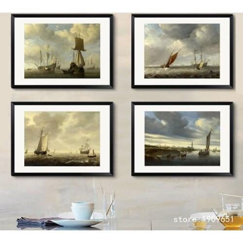 Cotton no frame classical ship on sea landscape canvas printings oil painting printed on cotton wall art decoration picture