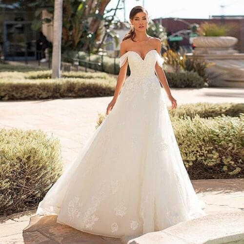 Hochzeitskleid A-Line Wedding Dress Beading Appliques Robe Mariage Princess Vestido De Novia Off the Shoulder Sukienka Na Wesele