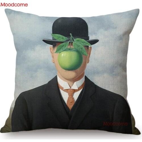 Belgium Artist Rene Magritte Surrealism Oil Painting Green Apple Son of Man Modern Art Pillow Case Cotton Linen Cushion Cover