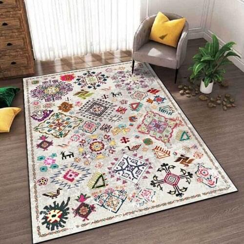Indian Geometric Living Room Sofa Table Carpet Retro Creative Ethnic Totem Pattern Floor Mat Bedroom Bedside Hallway Area Rugs