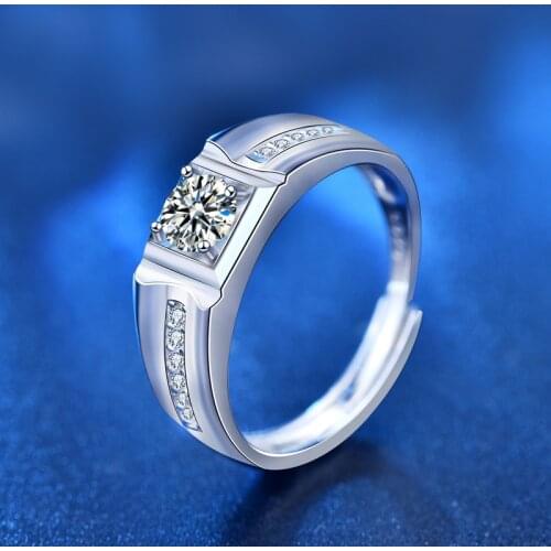 Moissanite Ring 925 Silver 50 Points 3g White Diamond Mens Rings Adjustable Opening Wedding Party 2021 Trendy Jewelry