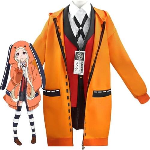 8-Piece Set Anime School Girl Uniform Hoodie Cosplay Costume Kakegurui Cosplay Yomoduki Runa Costume For Girls Women Orange Coat