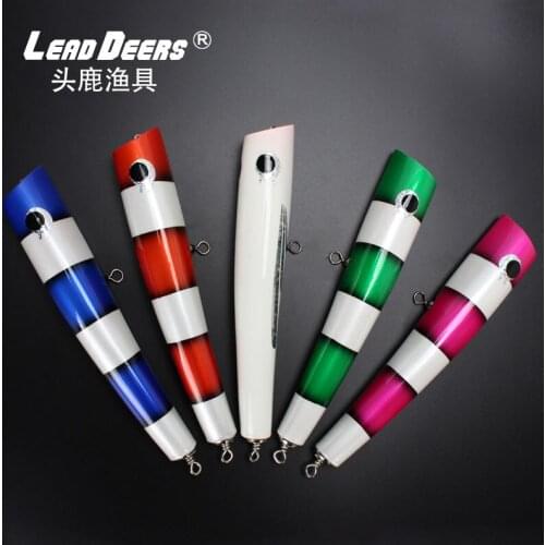 LEADDEERS 125g/220mm Topwater Wooden Popper Spitter GT Surface Popping Lures Sea Handmade Fishing Baits Open Ocean Angling