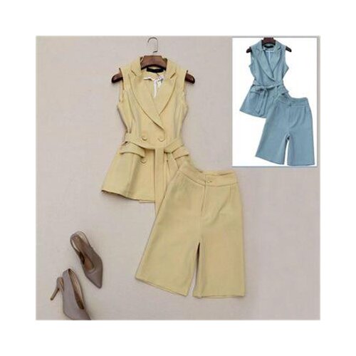 Summer New fashion suit female celebrities commuting Herringbone pattern vest + High waist five-point pants two-piece Set women