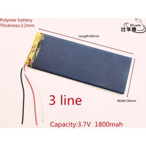 1pcs 3 line 3.7V 1800mAh 323696 Lithium Polymer Li-Po li ion Rechargeable Battery cells For Mp3 MP4 MP5 GPS PSP mobile bluetooth