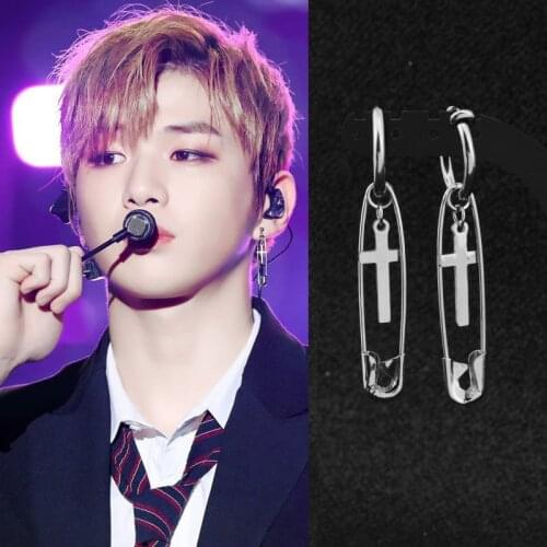 Mens Punk Earrings Korea Boys Stainless Steel Cross Pin Pendant Stud Earring Guy Women Rock Hip Hop Grunge Punk Unisex Ear Clip