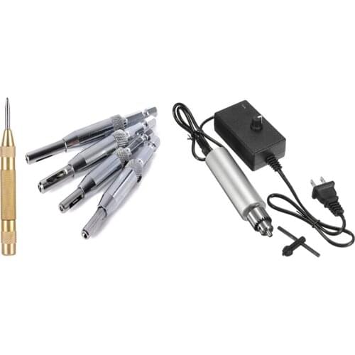 4Pcs Self Centering Hinge Drill Bits Set & 1Set Us Plug Dc 6V-24V Mini Electric Hand Drill 385 Dc Motor