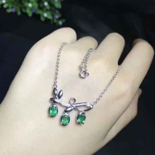 Natural green diopside Necklace Natural Gemstone Pendant Necklace 925 sliver women trendy Leaf Branches women party fine Jewelry