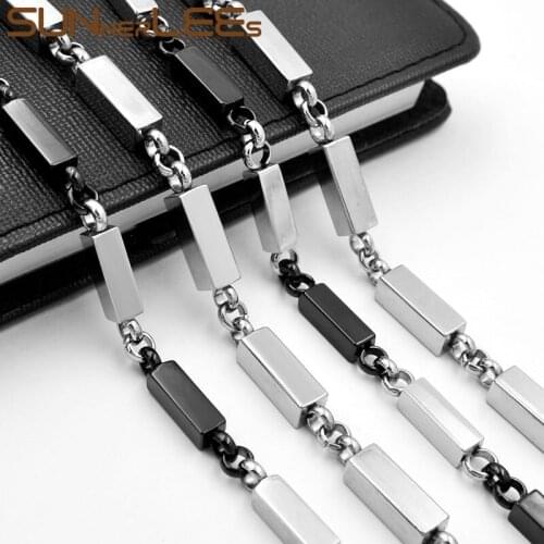 SUNNERLEES 316L Stainless Steel Necklace 6mm Geometric Box Link Chain Black Silver Color Men Women Jewelry Gift SC168