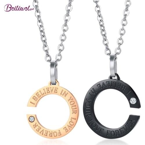 Necklaces & Pendants for Women and Men 316L Stainless Steel Rose Gold Color Black Zircon Shape CC Couple Jewelry Link Chain Gift