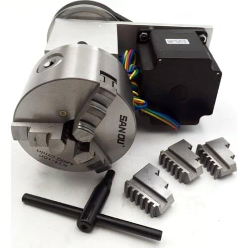 Rotary Axis 3Jaw 100mm Lathe Chuck Nema34 Stepper Motor 4th A Rotational Axis K11 4" Chuck for CNC Router