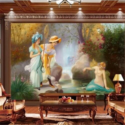 Custom wallpaper 3d murals European character oil painting pond play TV background wall decorative painting mural 3d wallpaper