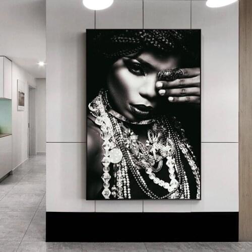 Portrait of African With Jewellery Wall Art Posters And Prints Black Woman Art Canvas Paintings Silver Body Art Pictures Cuadros
