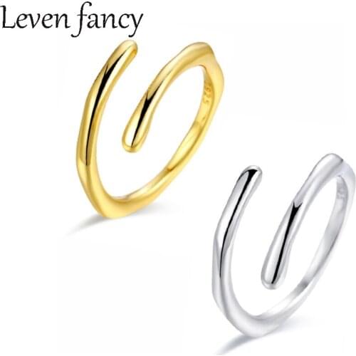 Simple 925 Sterling Silver Wrap Rings for Women Couples Geometric Lines Gold Double-layered Curve Party Jewelry Gifts