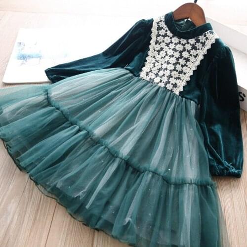 Girls christmas dress baby girl fall winter new lace tulle long sleeve princess dresses wholesale