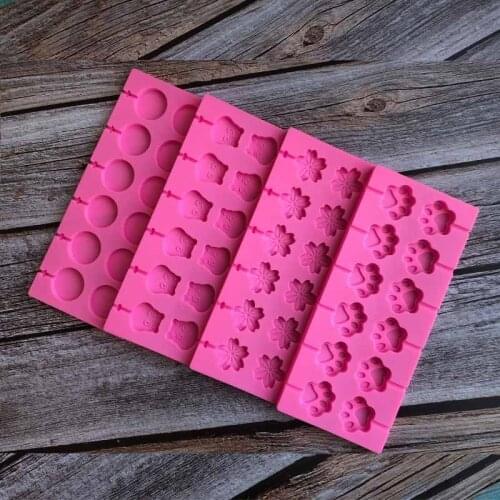 DIY animal shape lollipop silicone mold cow/cherry blossom/round/cats claw mold chocolate fudge baking utensils