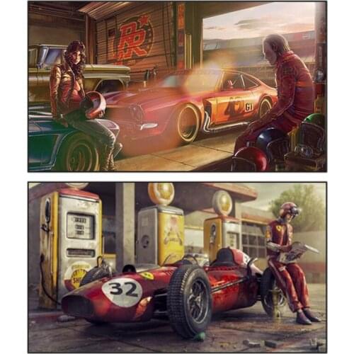 Self-adhesive Wall Sticker Vintage Car Retro Classic Ferrari Racing Cartoon Car Art Posters Pictures Living Room Bedroom Decor