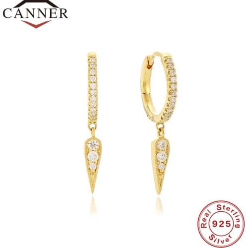 925 sterling silver Small Hoop Earrings Personalized Tassel Triangle Earrings for Women CZ Zircon Gold Silver color Earrings