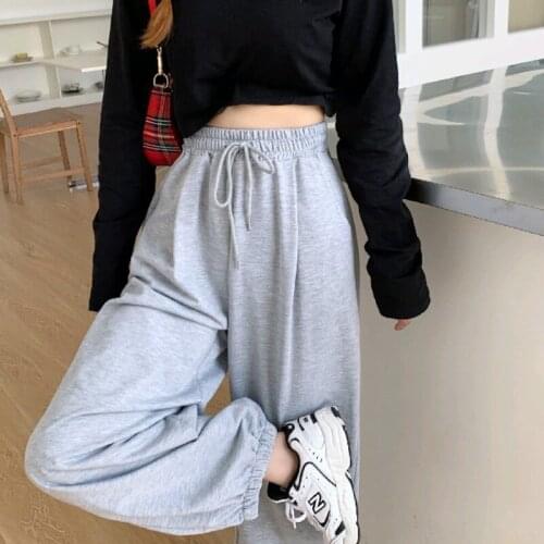 Gray womens sports pants yoga pants fall new style loose fashion oversized sports pants black trousers female jogger streetwear
