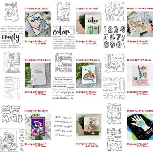 Dies match Stamps Set Number English Words Sentiments Outline Flower Background Love Peace Earth DIY Scrapbooking Dies 2021 New