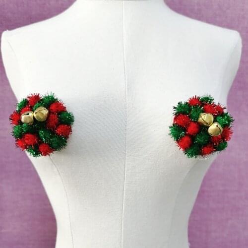 Sexy Chest Paste Christmas Red Green Balls and Golden Bells Decoration Cute Xmas Underwear Chest Pad Sexy Nipple Stickers