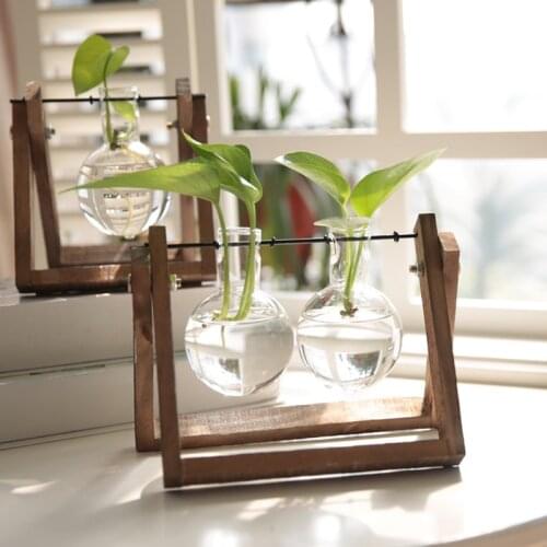 Terrarium Creative Hydroponic Plant Transparent Vase Wooden Frame vase decoratio Glass Tabletop Plant Bonsai Decor flower vase