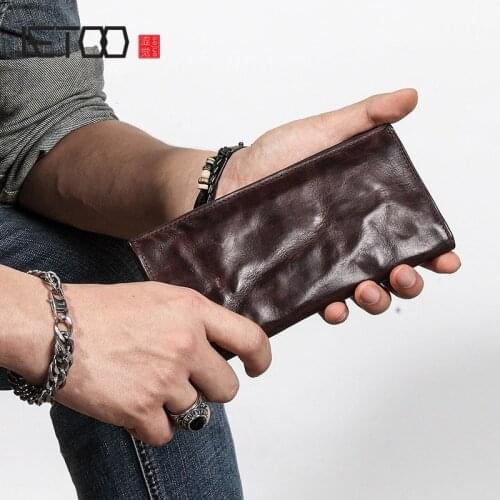 AETOO Ultra-thin mens long wallet, leather retro personality trendy wallet, first layer cowhide simple youth wallet