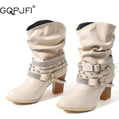 PU Waterproof Womens Nude Boots Vintage Martin Boots Belt Buckle Womens Boots Slip-On Leather Boots 2021 Autumn Womens Shoes