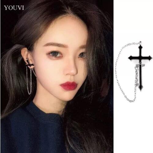 YOUVI 1 Piece Punk Gothic Stainless Steel Stud Earring Cross Round Fake Ear Taper Dumbbell Fashion Women Men Rock Jewelry