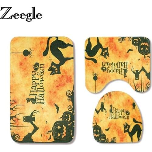 Zeegle Halloween Funny Bath Mat Bathroom Rug 3Pcs/set Bathroom Carpet Absorbent Mat For Toilet Bath Rugs Non-slip Bathroom Mat