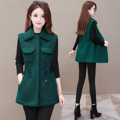Orwindny Lambswool Vests Women Spring And Autumn Fashion Waistcoat Sleeveless Jacket Coat Outerwear