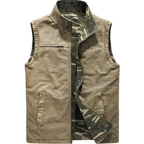 Spring Autumn Camo Denim Vest Mens Double Sided Wearing Vests tooling multi-pocket camouflage Vest Waistcoat