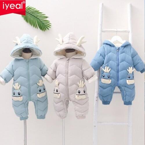IYEAL Winter Baby Snowsuit Cartoon Hooded Plus Velvet Thick Infant Boys Jumpsuit Newborn Romper Baby Girls Overalls Toddler Coat
