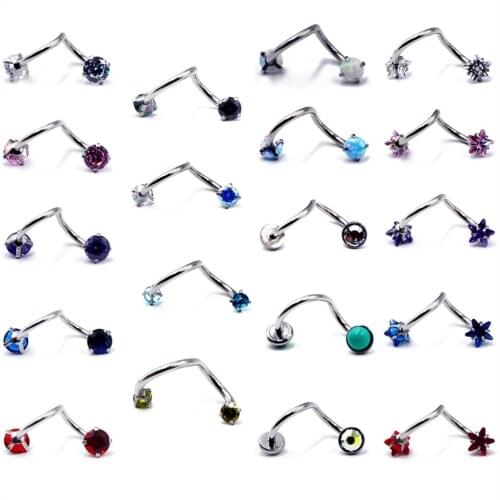 1PC Surgical Steel Internally Thread Twist Bead Ring With Opal Aurora Zircon Labret Ring Lip Stud Ear Tragus Cartilage Earring