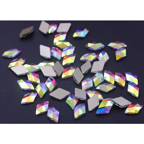 10pcs 6*10mm Rhombus Nail Crystals AB Rhinestones Gems Diamond Gold Bottom Flat Back Strass Stone 3D Charms Nails Accessories