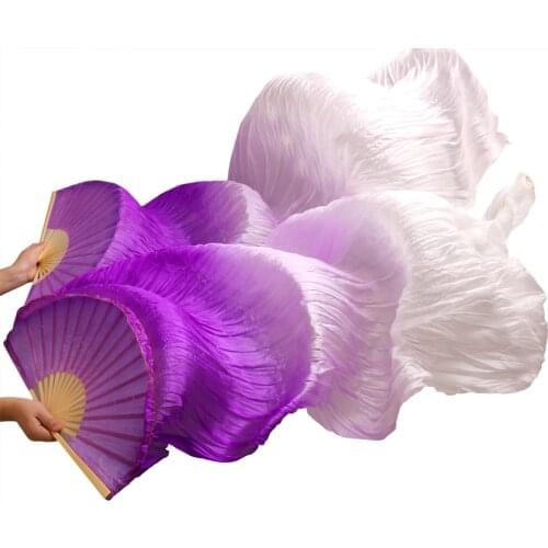 2018 female high quality Chinese silk veils dance fans Pair of belly dancing fans cheap hot sale Purple+light purple + White