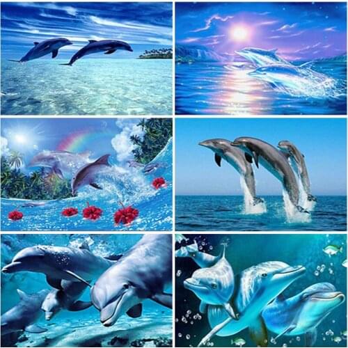 5D DIY Diamond Painting Dolphin Animals Diamond Embroidery Painting Diamond Mosaic Full Cross Stitch Kits Home Decoration