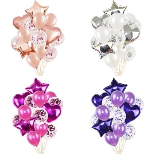 14pcs/set 18inch Star Heart Foil Balloons Helium Balloon Wedding Birthday Party Decorations Kids Adults Balls Silver Globos