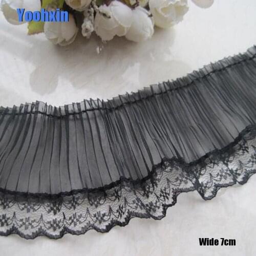 7CM Wide HOT Embroidery White black flower lace fabric trim ribbon DIY sewing applique collar fringe dress wedding guipure decor