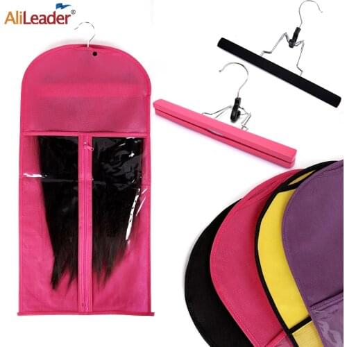 Alileader Cheap 1Pcs Pink/Black/Yellow/Purple Hair Extensions Wigs Storage Bag With Wig Hanger For Weft & Clip In Hair Extension