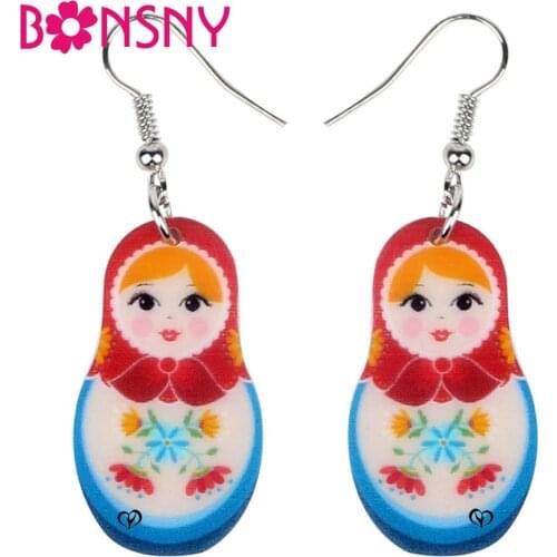 Bonsny Acrylic Gorgeous Elegant Russian Doll Earrings Dangle Drop Fashion Jewelry For Women Girls Lovers Charm Gift Decoration